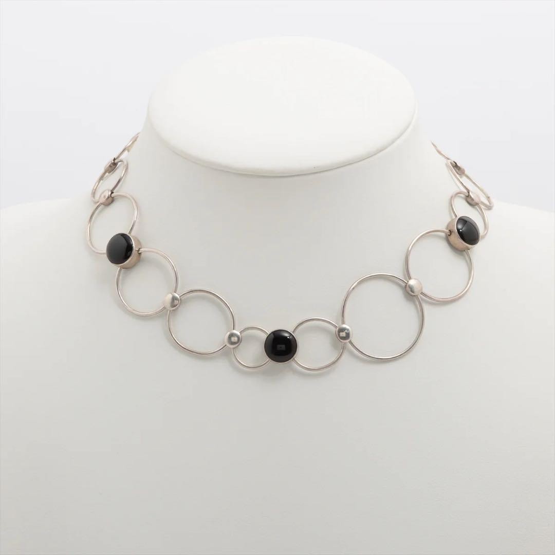 Rare Georg Jensen Sterling Silver 925 Onyx Round Chain Necklace Choker Vintage