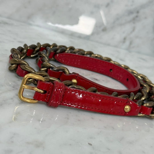 Authentic Miu Miu Red Patent Leather Chain Belt Women L 101cm 39.7in