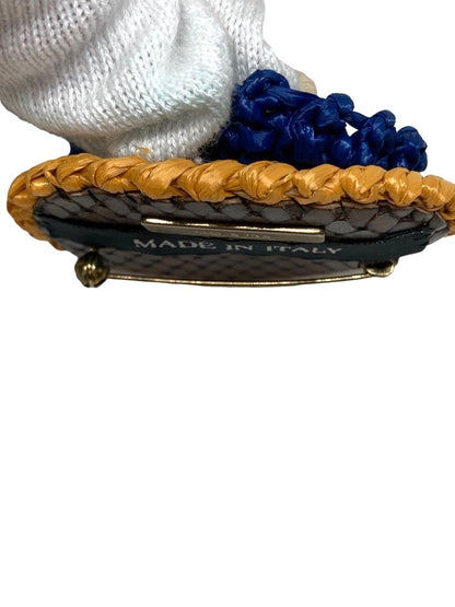 PRADA Flower Raffia Brooch Pin Blue Multicolor Woven Accessory Italy Excellent