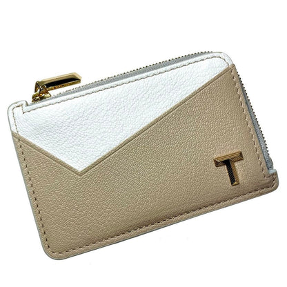 Tiffany & Co. Leather Fragment Coin Case Card Case T Logo Zip Near Mint