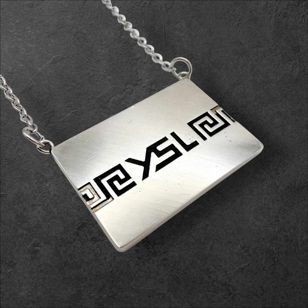Yves Saint Laurent Sterling Silver 925 Square Logo Necklace L 53cm 20in Vintage
