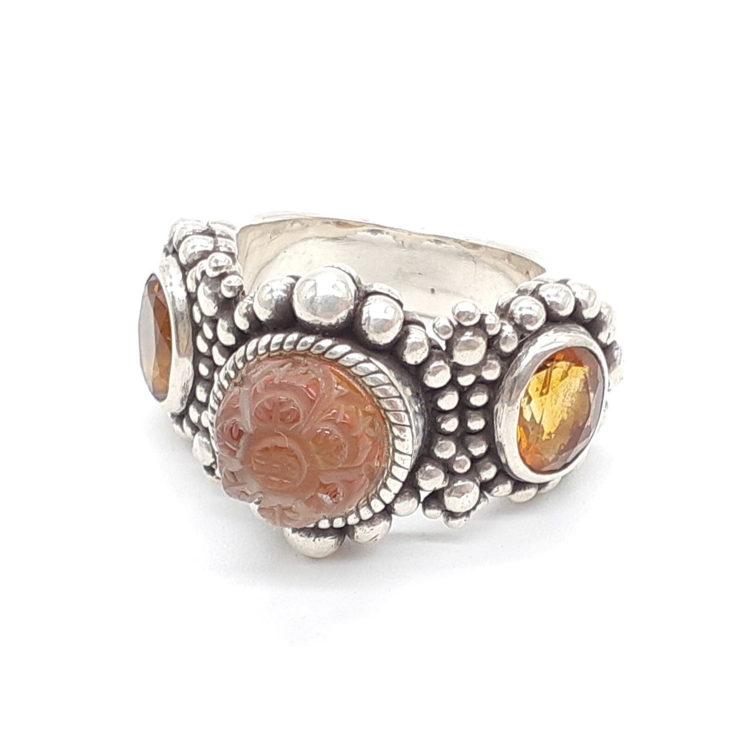 Stephen Dweck Sterling Silver Flower Citrine Ring 925 Size US 5 Used Japan