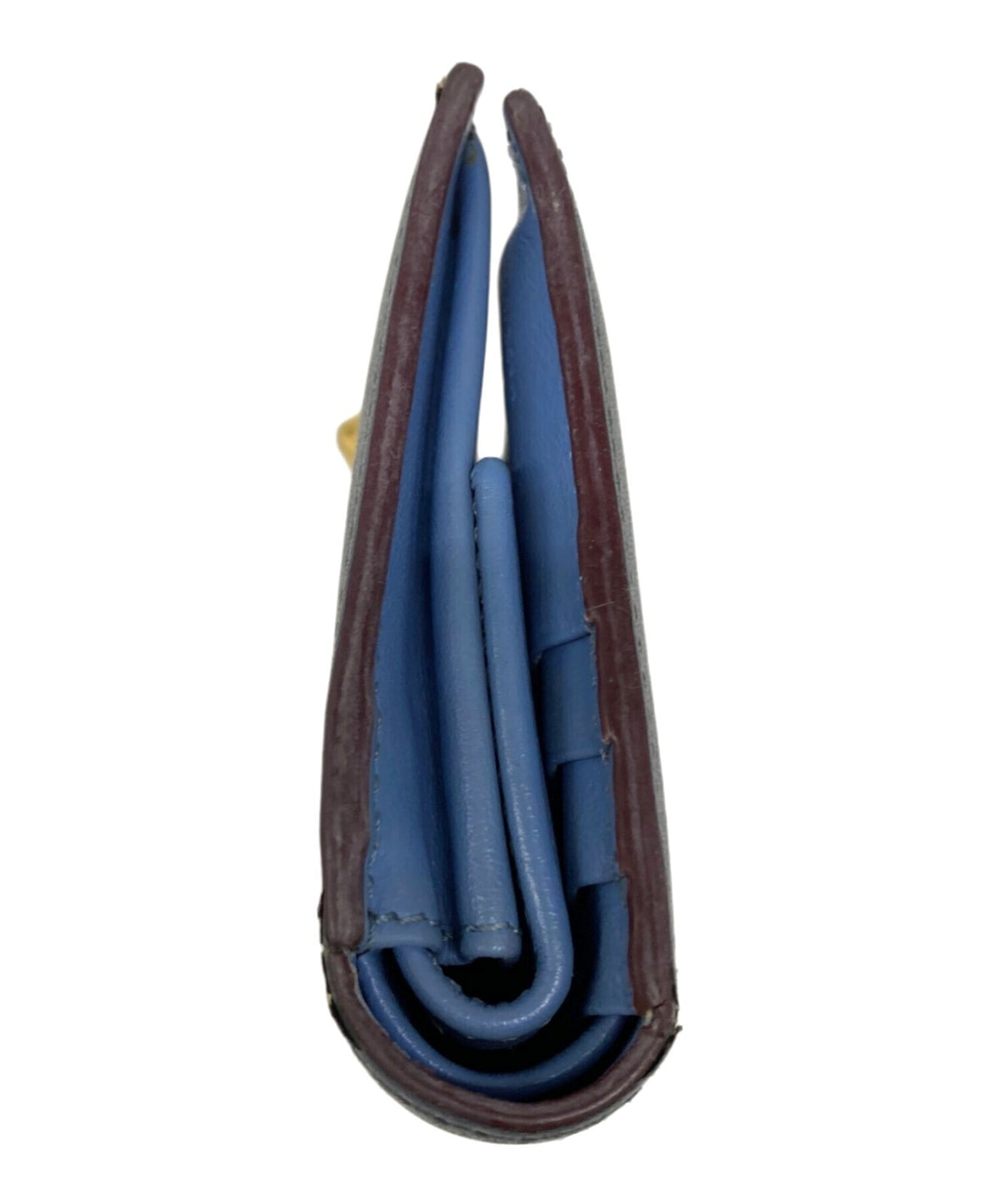 FENDI Bifold Wallet 8M0307 Blue Leather Gold Hardware O-Ring Coin Pouch Used