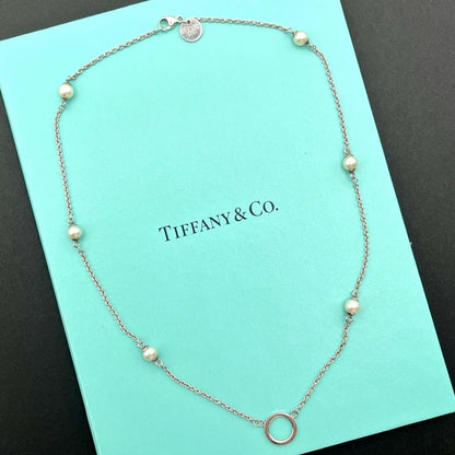 Tiffany & Co Silver 925 6P Pearl Station Necklace L 40cm 15.7in Rare