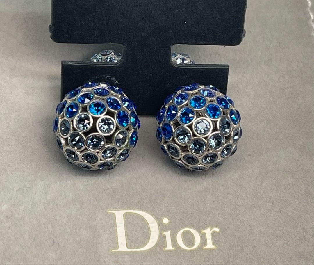 Rare Christian Dior Tribales Blue Silver Rhinestone Earrings Excellent Condition