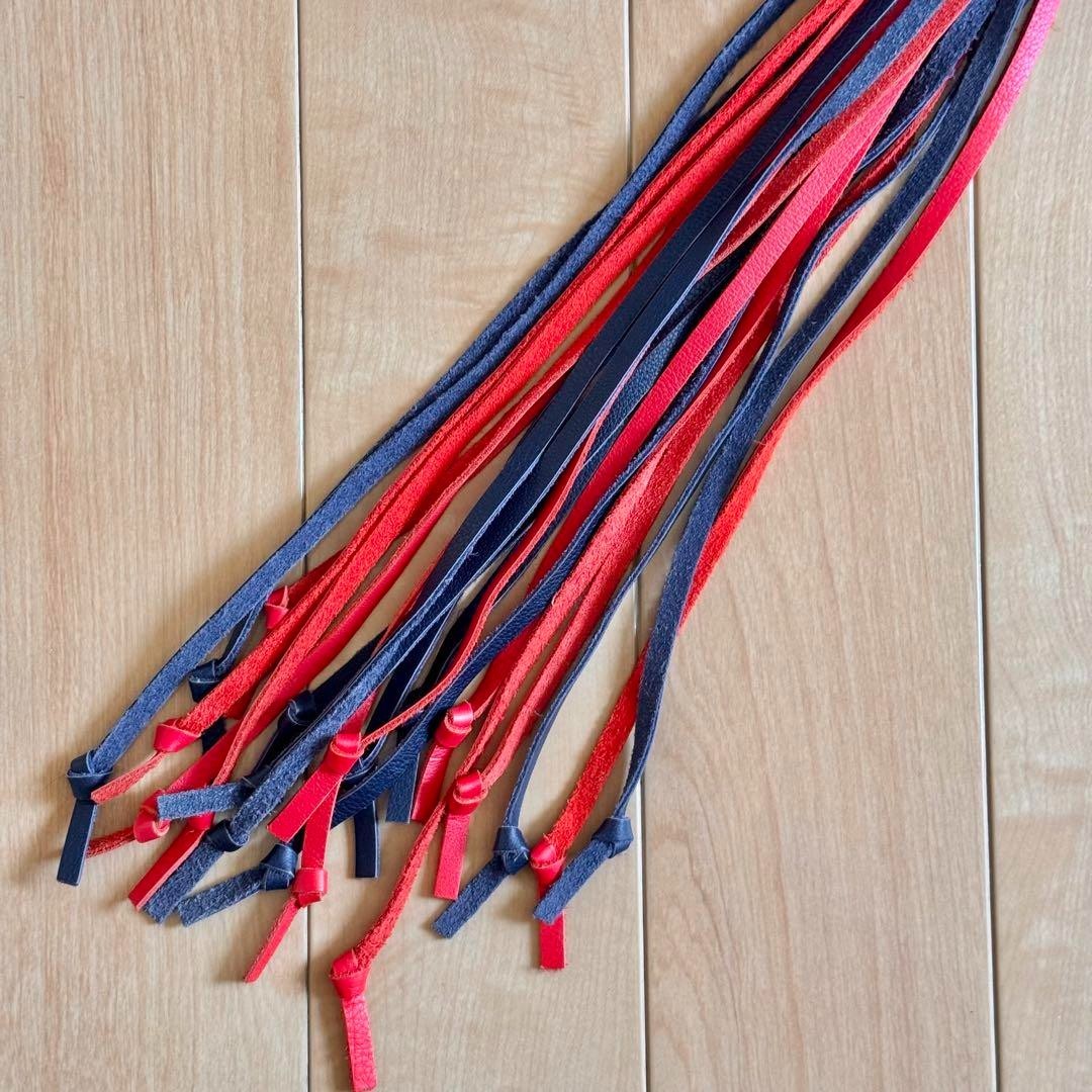 Rare Loewe Red Blue Black Leather Tassel Charm Bag Charm Key Ring Used Japan