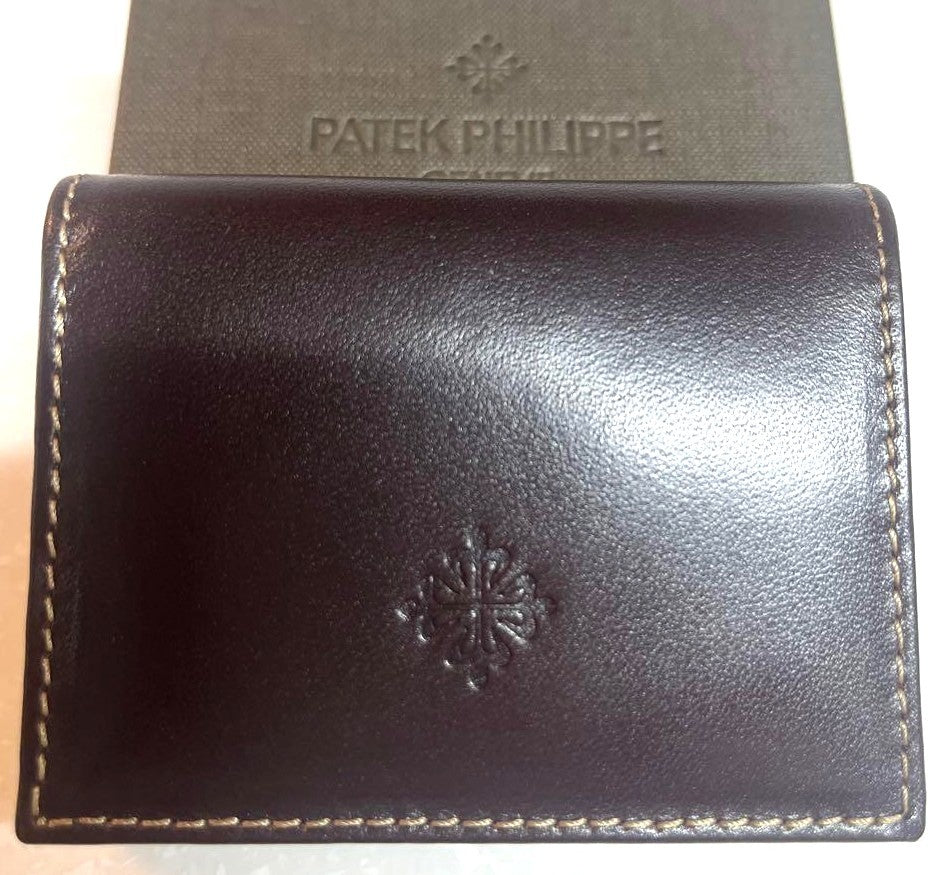 PATEK PHILIPPE Dark Brown Leather Coin Case Purse Novelty Small Wallet 8.5cm