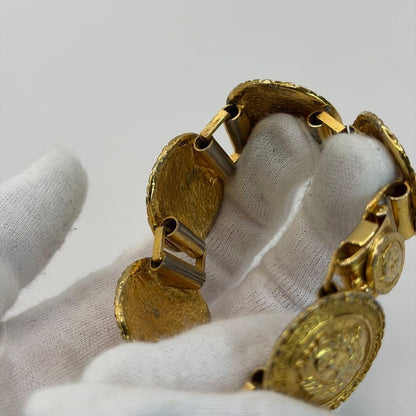 Authentic Gianni Versace Coin Medusa Gold Tone Bracelet Bangle 6 Link L18 cm 7in