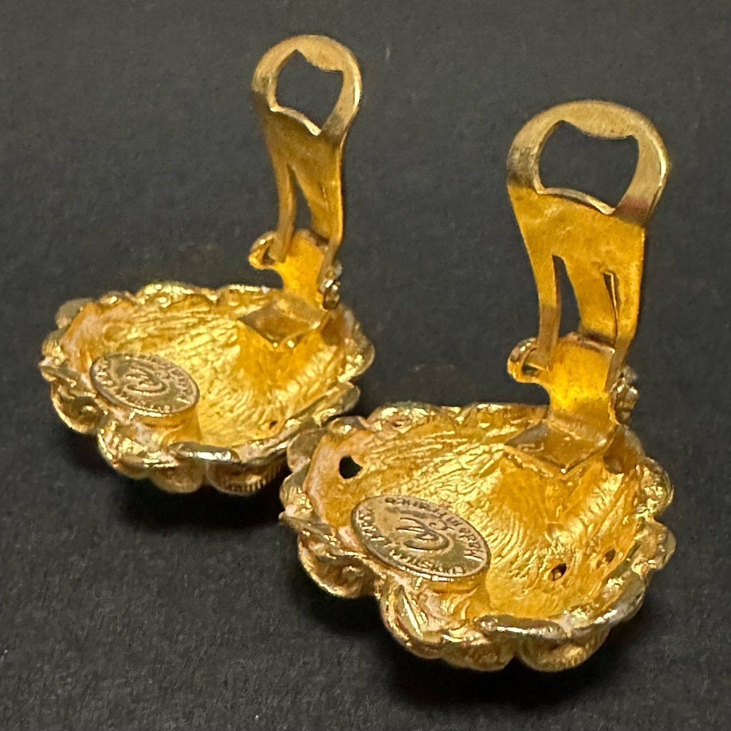 Christian Lacroix Auth Vtg Heart Motif GP Gold Clip Earrings 2.65x2.61 cm Used