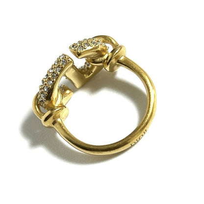 Christian Dior Rhinestone Gold Tone CD Navy Ring Size 51.5 US 5.75 Near Mint