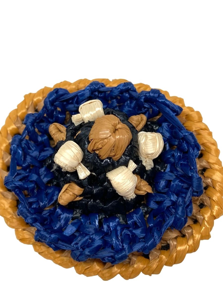 PRADA Flower Raffia Brooch Pin Blue Multicolor Woven Accessory Italy Excellent