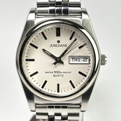 Vintage Junghans JY-813M Quartz Analog Day Date Watch Men Stainless Steel