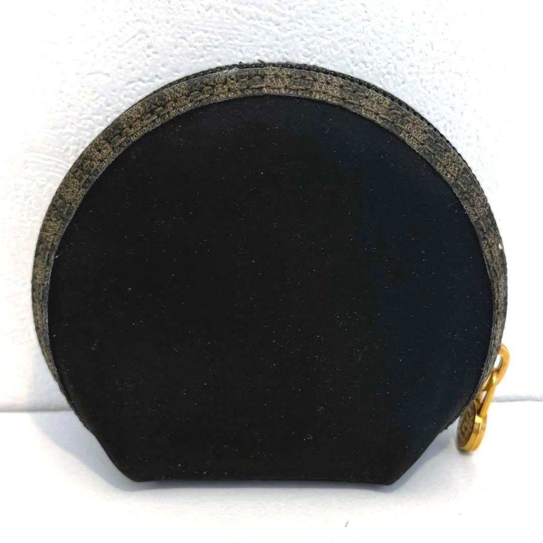 FENDI Vintage Pecan Round Coin Case Purse Mirror Coated Canvas Leather Italy