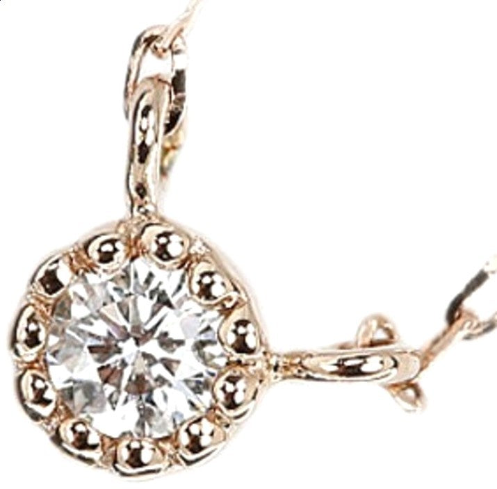 ete Diamond Solitaire Necklace K10 Pink Gold Milgrain Halo Pendant Pre-Owned