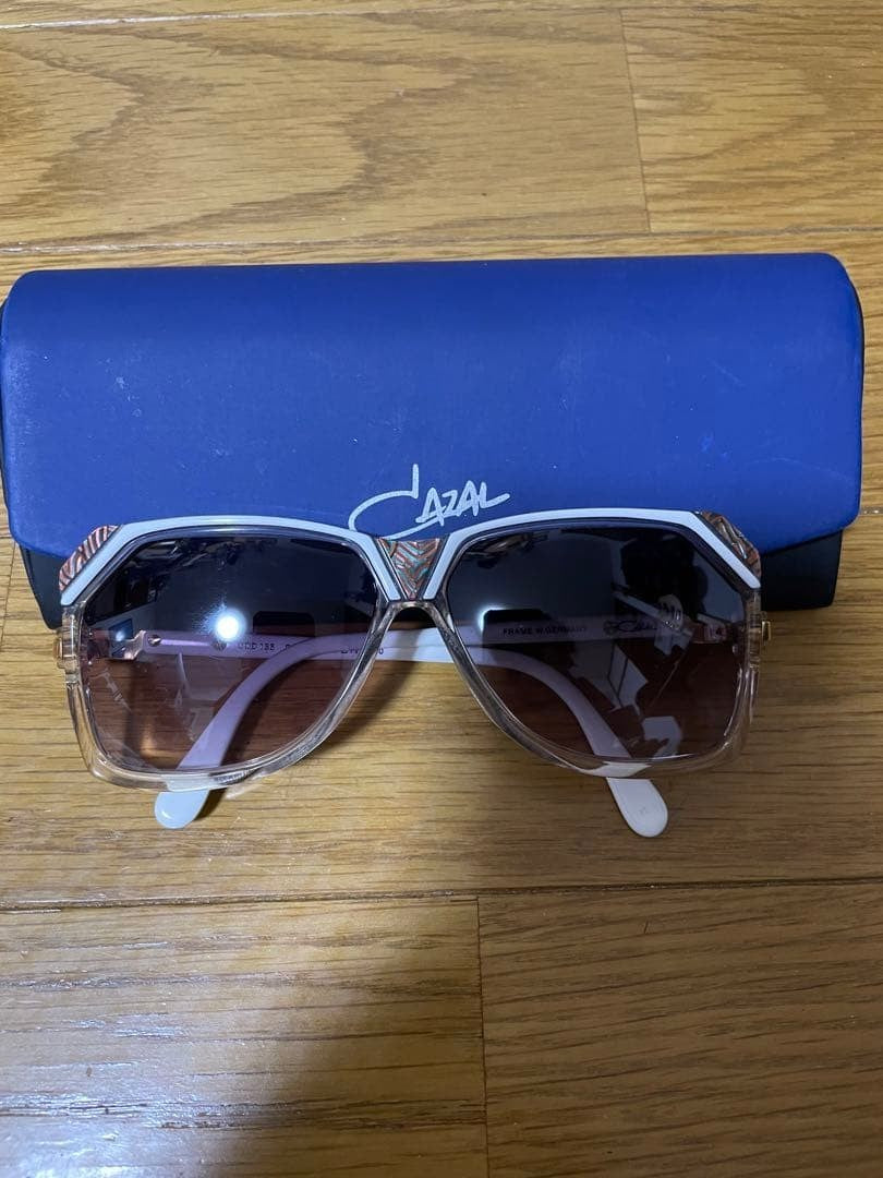 VINTAGE CAZAL Aviator Sunglasses 80s W GERMANY Clear Pink Rainbow Deadstock Case