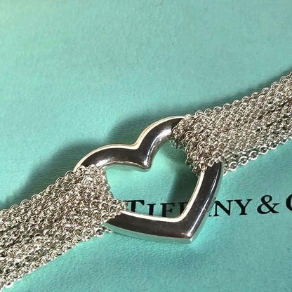 Tiffany & Co Silver 925 Open Heart 10 Row Chain Toggle Bracelet L 17cm 6.7 in