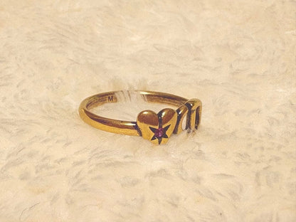 Christian Dior Lucky Charm Ring Heart Logo Antique Gold Tone Size M 52.5 US 6.25