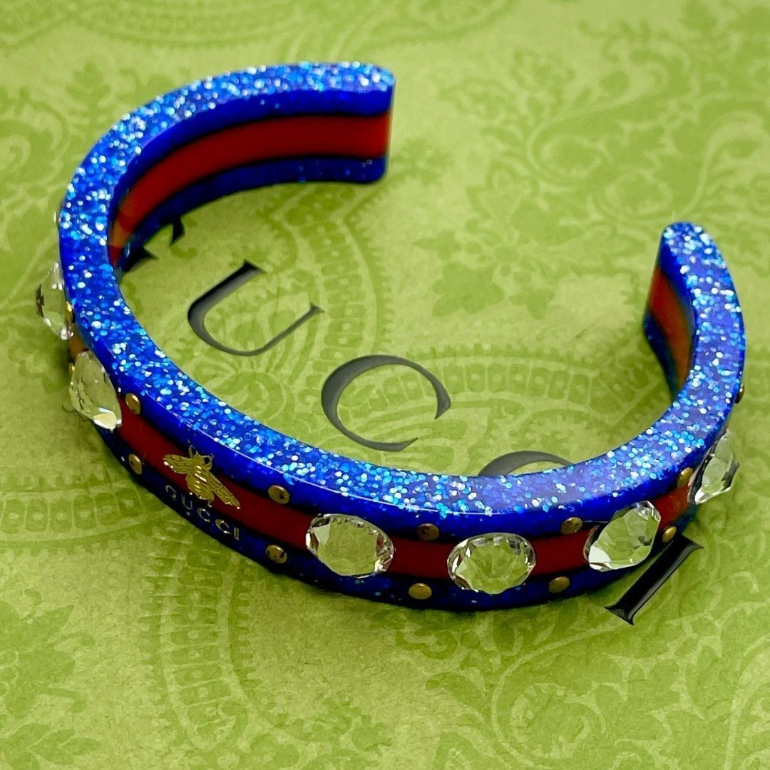 Rare GUCCI Bee Rhinestone Resin Cuff Bangle Bracelet L 15.5cm 6.1in Authentic