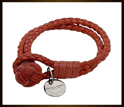 Bottega Veneta Authentic Intrecciato Red Leather Bracelet 15.5 cm 6.1" Silver