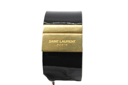 Saint Laurent Enamel Gold Tone Magnetic Closure Leather Bracelet Black Used