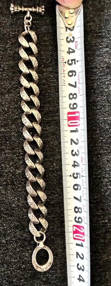 KING BABY Studio Silver 925 Engraved Curb Chain Toggle Bracelet Men Auth Used