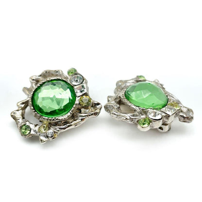 Christian Lacroix Auth Vtg Silver Heart Colorstone Clip Earrings 3x3.5 cm Used
