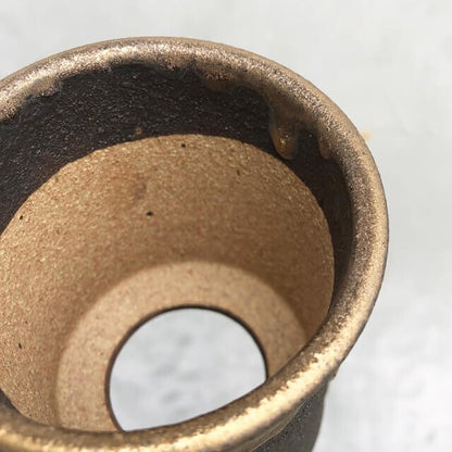 Kamiyama Zundo Pot Shigarakiyaki Φ3.5”x 3.7" Agave caudex Cactus Japanese Bonsai