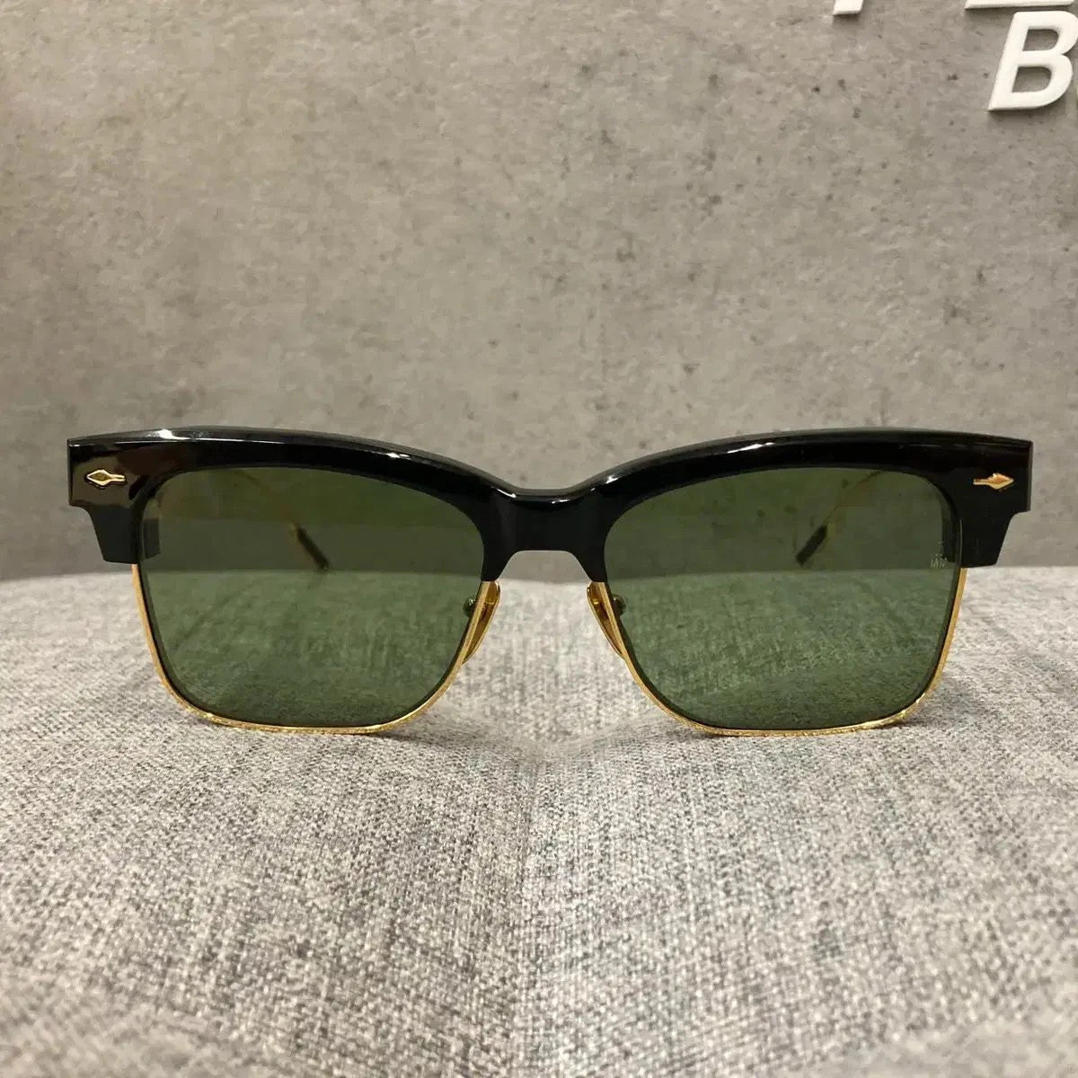 Auth Jacques Marie Mage Apache JMMAH01 Browline Sunglasses Used Gold Black Frame