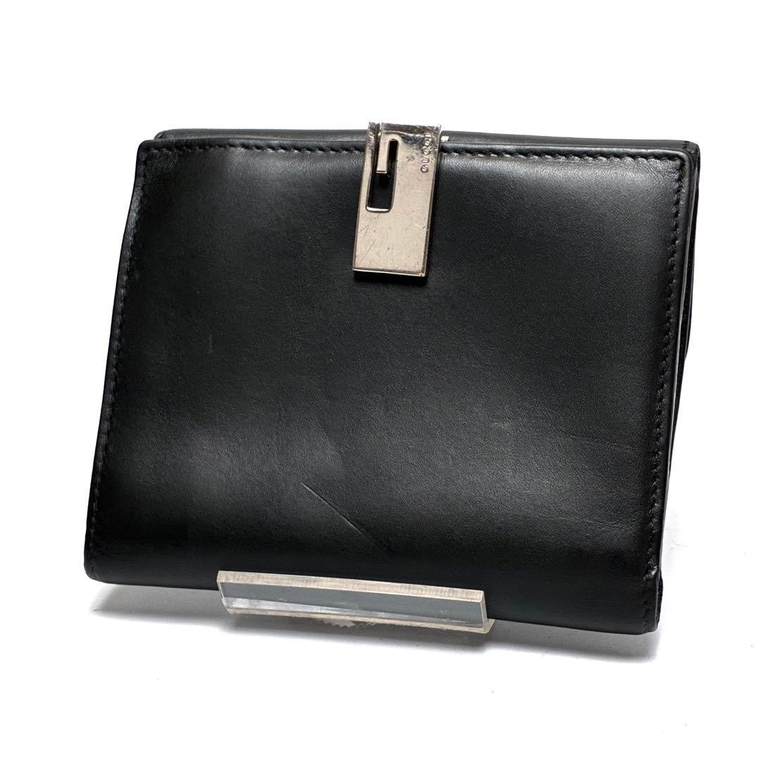 Gucci G Logo Compact Bifold Black Leather Wallet Card Slots Used