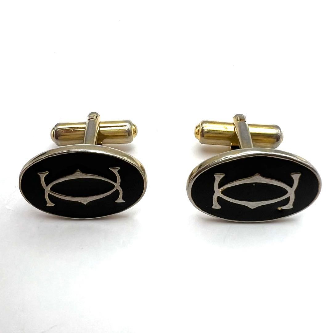 Cartier Vintage Cufflinks Tie Pin Set Gold Black Used Italy