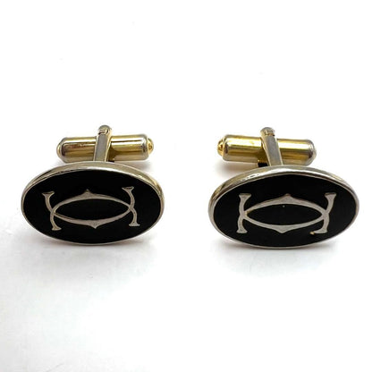Cartier Vintage Cufflinks Tie Pin Set Gold Black Used Italy