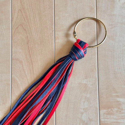Rare Loewe Red Blue Black Leather Tassel Charm Bag Charm Key Ring Used Japan