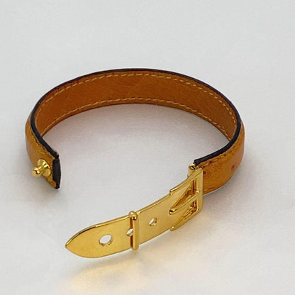 GUCCI Belt Motif Brown Leather Gold Hardware Bangle Bracelet L 16.5cm 6.5 in