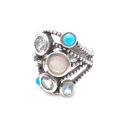 Stephen Dweck Sterling Silver Rose Quartz Turquoise Ring Size US 6.5 Used Women