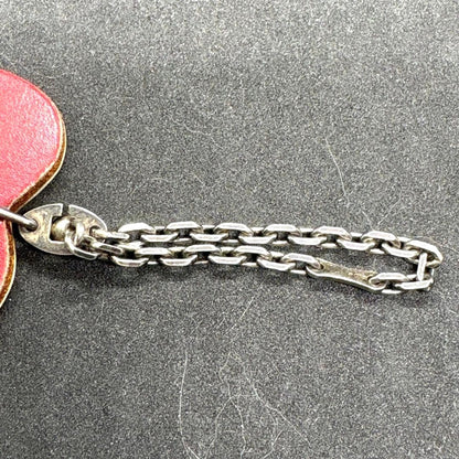 HERMES Fruits Apple Bag Charm Keyring Red Green Leather Silver HW 18.5cm 7.3in