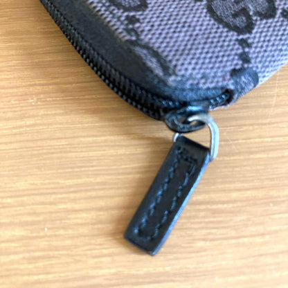 GUCCI GG Canvas Zip Around Coin Case Purse Wallet Black Compact Authentic Used
