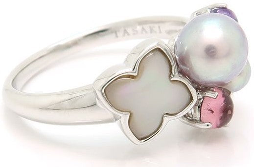 TASAKI Pearl Multi Stone Ring K18WG White Gold Amethyst Pink Tourmaline US5 EU50