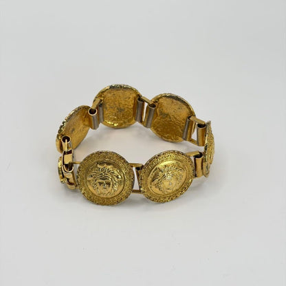 Authentic Gianni Versace Coin Medusa Gold Tone Bracelet Bangle 6 Link L18 cm 7in