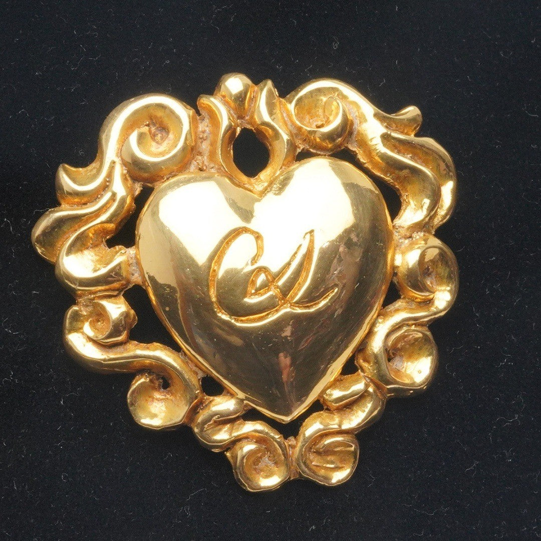 Christian Lacroix Authentic Vintage Heart Brooch Gold 5.8x5.5 cm 2.3x2.2" Used