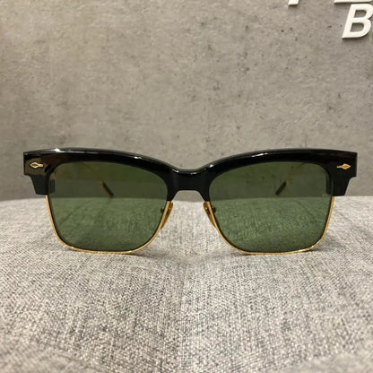 Auth Jacques Marie Mage Apache JMMAH01 Browline Sunglasses Used Gold Black Frame