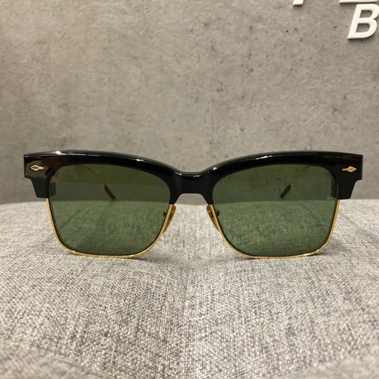 Auth Jacques Marie Mage Apache JMMAH01 Browline Sunglasses Used Gold Black Frame