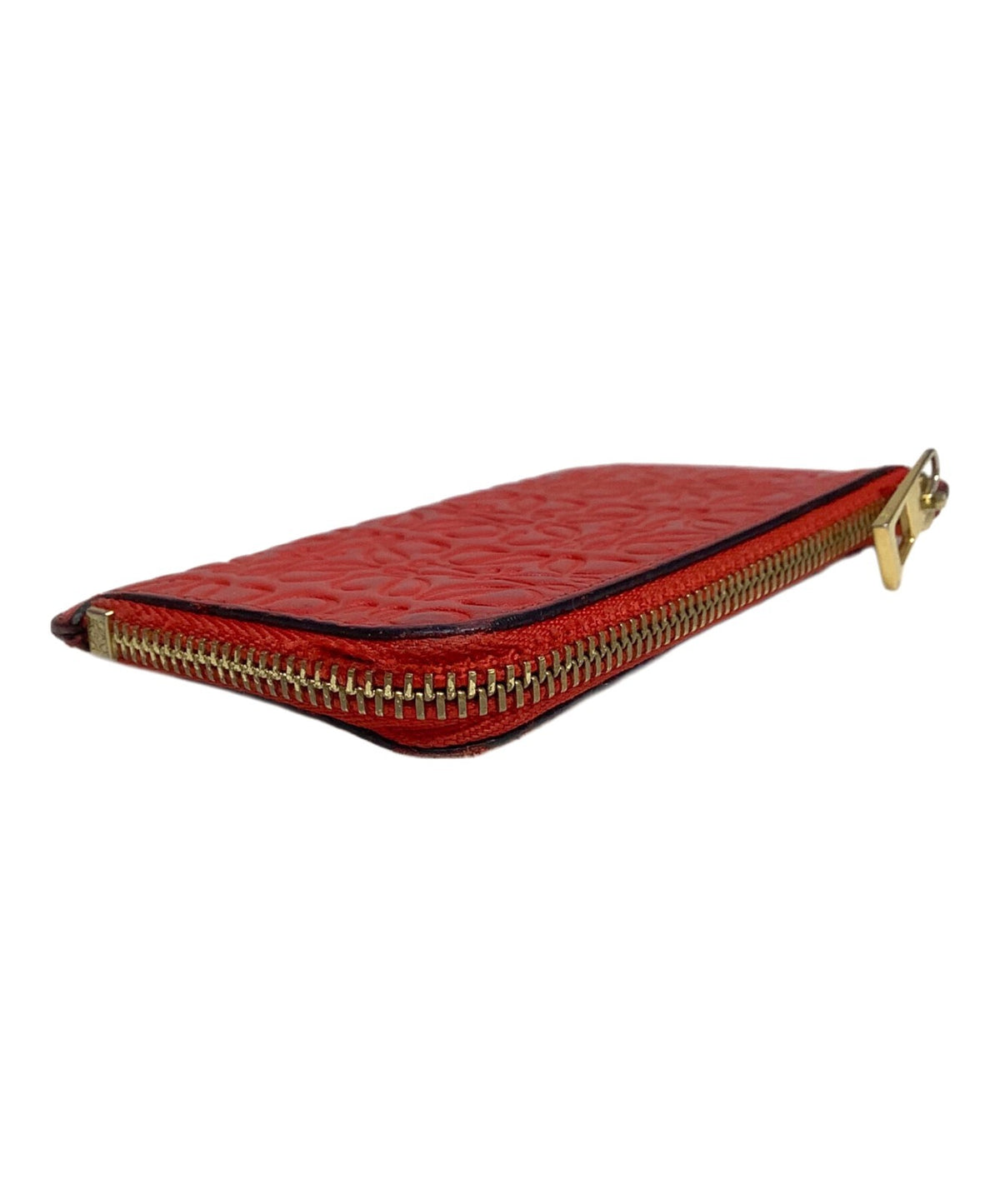 LOEWE Anagram Coin Case Card Holder Red Leather Gold HW Spain 12cm Zip Pouch