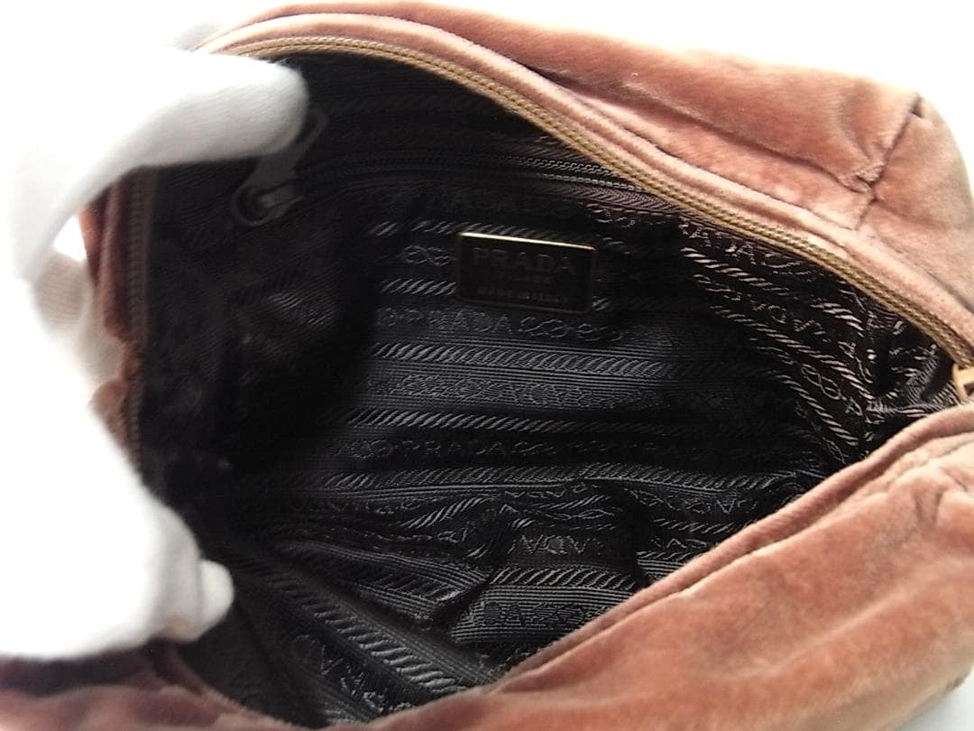 PRADA Velvet Pouch Clutch Bag Dark Brown Large Cosmetic Case 8.7x4.3x3.1in.