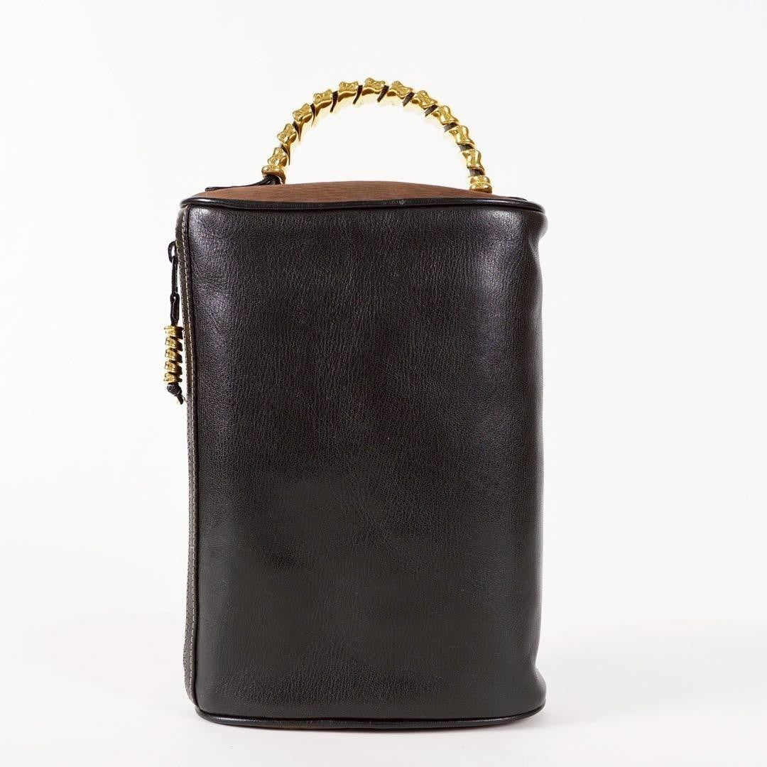 Rare LOEWE Velazquez Black Leather Hand Bag Clutch Gold Hardware Excellent