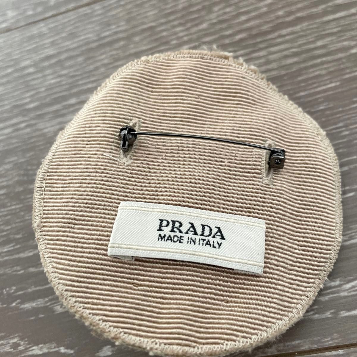 PRADA Beaded Embroidery Brooch Pin Beige Floral Crystal Fabric Italy Vintage