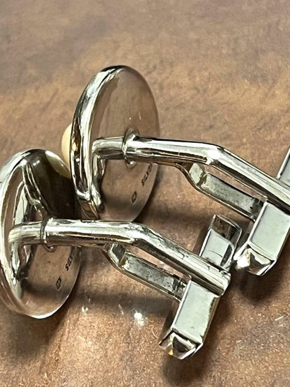 MIKIMOTO Mother of Pearl Akoya Pearl Cufflinks Silver 925 0.6in Men Authentic