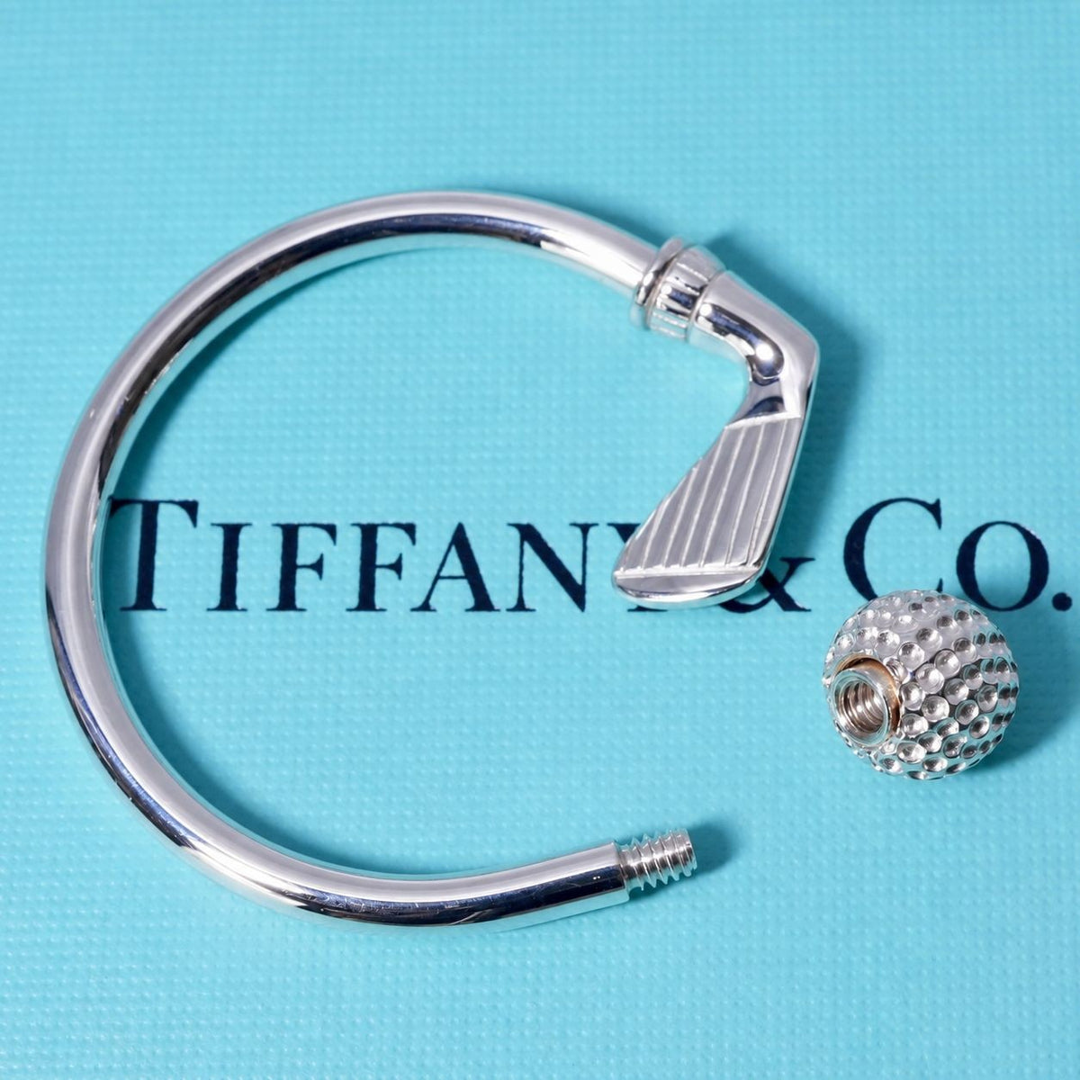 Excellent Tiffany & Co Sterling Silver 925 Golf Ball Club Motif Keyring Keychain