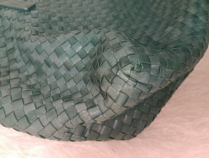 Dragon Tomorrowland Auth Woven Leather Tote Bag Green 33x25x12 cm 13.0x9.8x4.7"