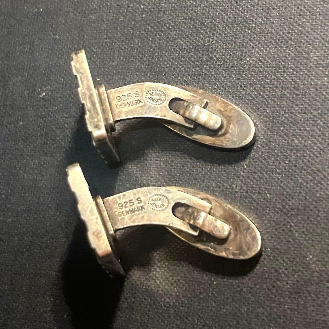 GEORG JENSEN Sterling Silver Cufflinks 925S Denmark Checkered Pattern Vintage