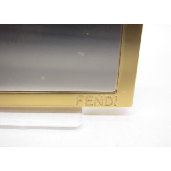 FENDI 7AS049 Zucca Logo Compact Mirror Gold Tone Plastic Accessory Vintage